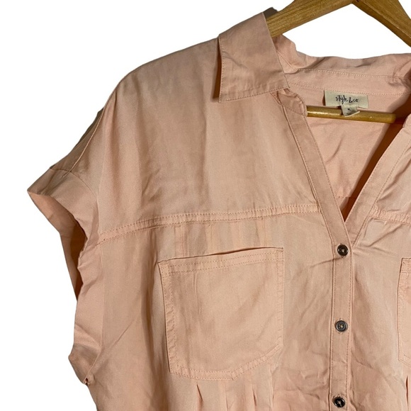 Style & Co Sleeveless Button Down Shirt Peach Pockets Plus Size XL Extra Large - Picture 5 of 12